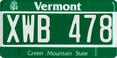 VT license plate XWB478