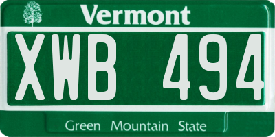 VT license plate XWB494