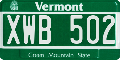 VT license plate XWB502