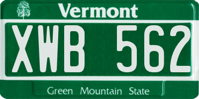 VT license plate XWB562