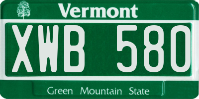 VT license plate XWB580