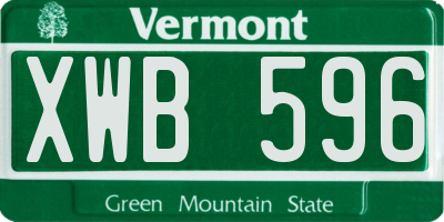 VT license plate XWB596