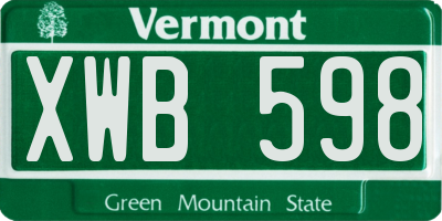 VT license plate XWB598