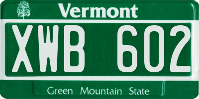 VT license plate XWB602