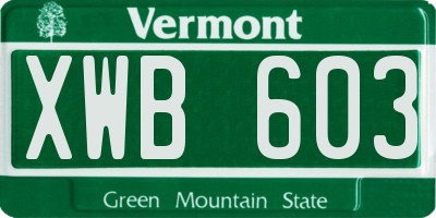 VT license plate XWB603