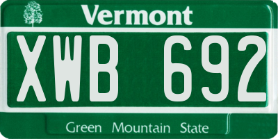 VT license plate XWB692