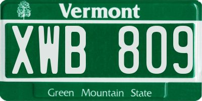 VT license plate XWB809