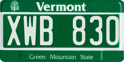 VT license plate XWB830