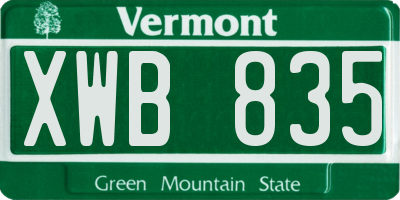 VT license plate XWB835