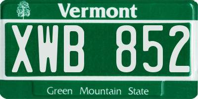 VT license plate XWB852