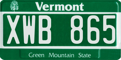 VT license plate XWB865