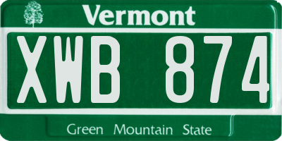 VT license plate XWB874