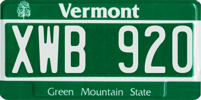 VT license plate XWB920