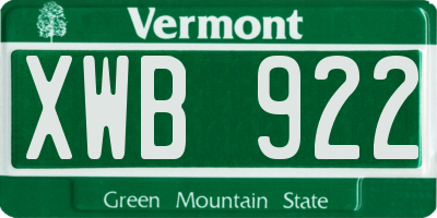 VT license plate XWB922