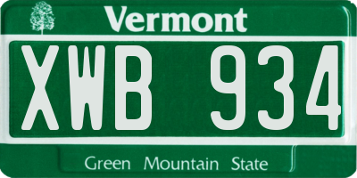 VT license plate XWB934