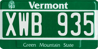 VT license plate XWB935