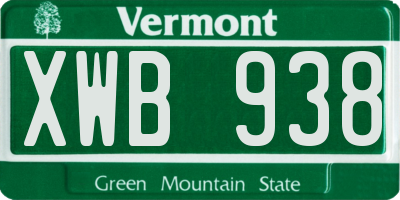 VT license plate XWB938
