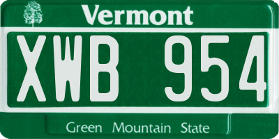 VT license plate XWB954