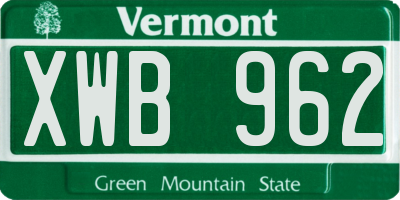 VT license plate XWB962