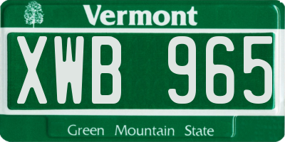 VT license plate XWB965