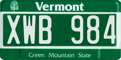 VT license plate XWB984