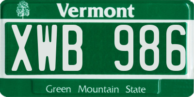 VT license plate XWB986