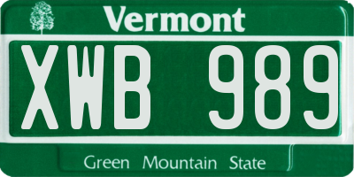 VT license plate XWB989