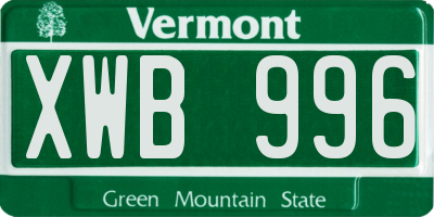 VT license plate XWB996