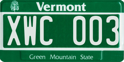 VT license plate XWC003