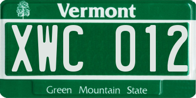 VT license plate XWC012