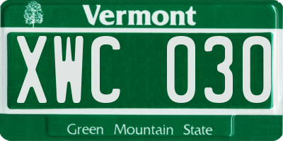 VT license plate XWC030