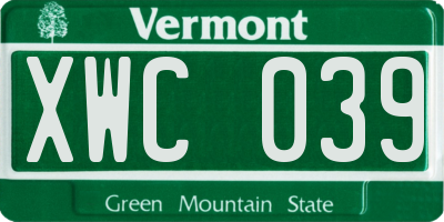 VT license plate XWC039