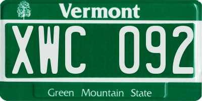 VT license plate XWC092