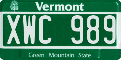 VT license plate XWC989