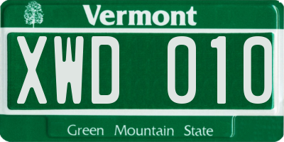 VT license plate XWD010