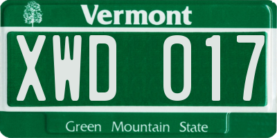 VT license plate XWD017