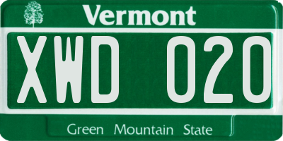 VT license plate XWD020