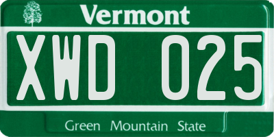 VT license plate XWD025