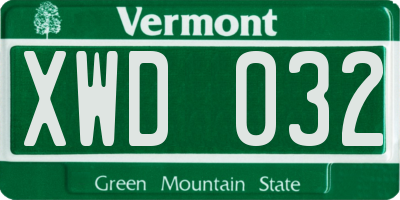 VT license plate XWD032