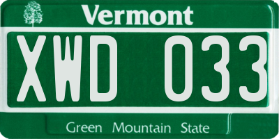 VT license plate XWD033