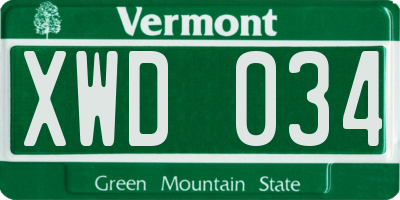 VT license plate XWD034