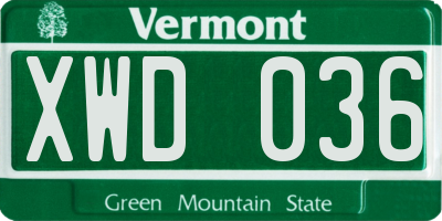 VT license plate XWD036