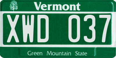 VT license plate XWD037