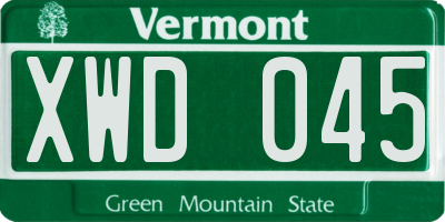 VT license plate XWD045