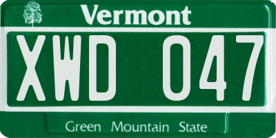 VT license plate XWD047