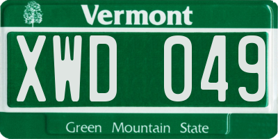 VT license plate XWD049