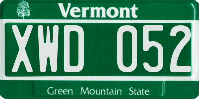 VT license plate XWD052
