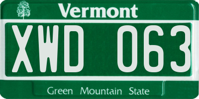 VT license plate XWD063