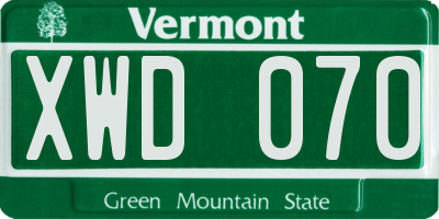 VT license plate XWD070