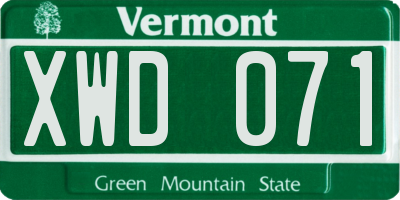 VT license plate XWD071